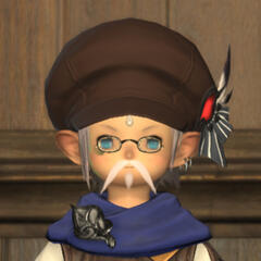 Portrait of Nononpa Jijinpa. His headwear is a Black-feather Felt Hat dyed Kobold Brown. His top is a Lalafellin Tunic.